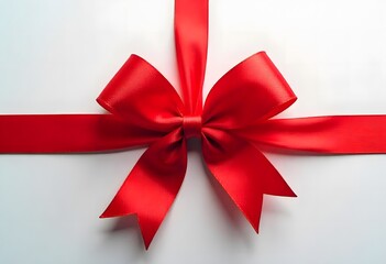 Red ribbon bow with intricate loops for gift box decoration shiny texture white background for Christmas, birthday, and holiday gift wrapping designs.