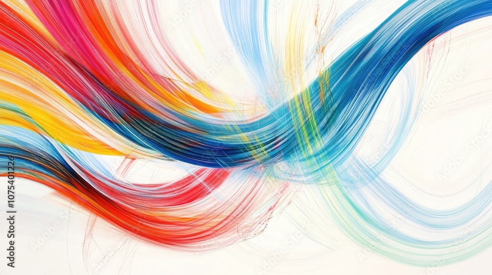 Poster abstract background featuring multicolored lines on a white canvas representing motion in a dynamic 