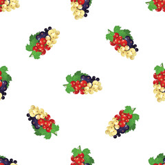 Sprigs of colorful currants create a seamless pattern, ideal for backgrounds, textiles, or food packaging