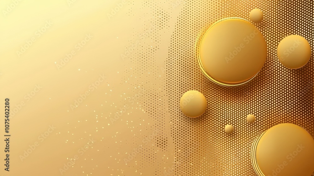 Poster A rich golden backdrop featuring circular shapes and a dotted gradient pattern creates a modern and elegant design atmosphere, ideal for digital art projects