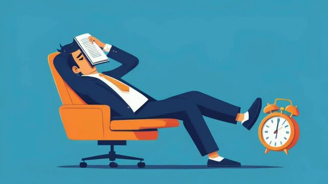 illustration of a man sleeping on chair in office