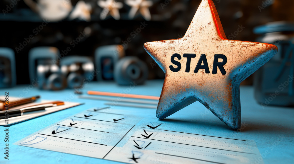 Aufkleber 3d star interview checklist illustration with situation task action result concepts