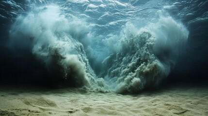 Underwater View of a Large Wave Breaking and Creating a Cloud of Bubbles and Spray