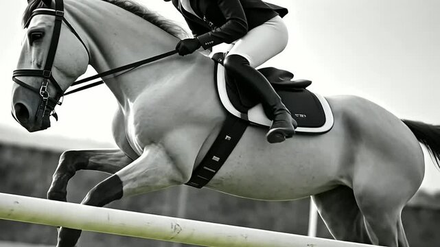 Horse Jumping Over Obstacle in Competitive Equestrian Arena