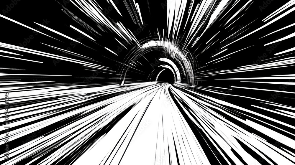 Aufkleber abstract line art illustration of dynamic speed motion in a tunnel setting at night