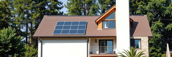 Fototapeta premium A modern residential solar house featuring sleek design and energy-efficient technology, efficiency, residential, contemporary