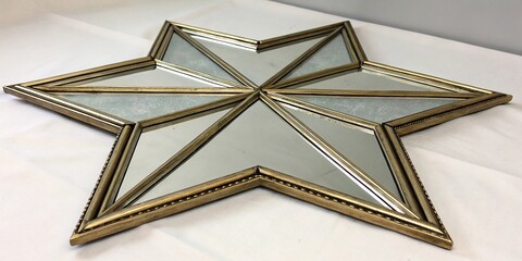 Octagram star mirror shape with metallic and glass elements, mirror, interior decor, shiny, octagram, architecture