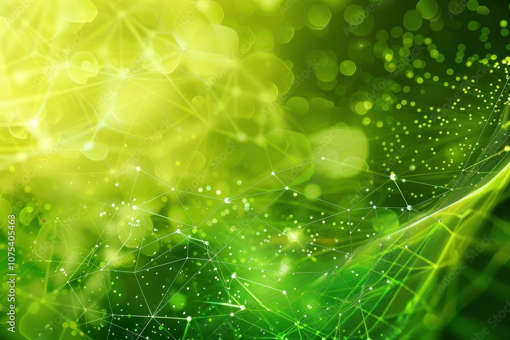 Aufkleber abstract green network with bokeh lights and glowing particles