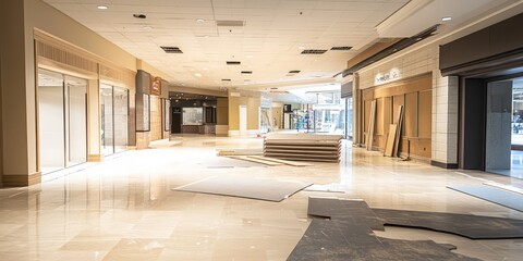 Retail space under renovation, preparing for new store opening, clean and bright.