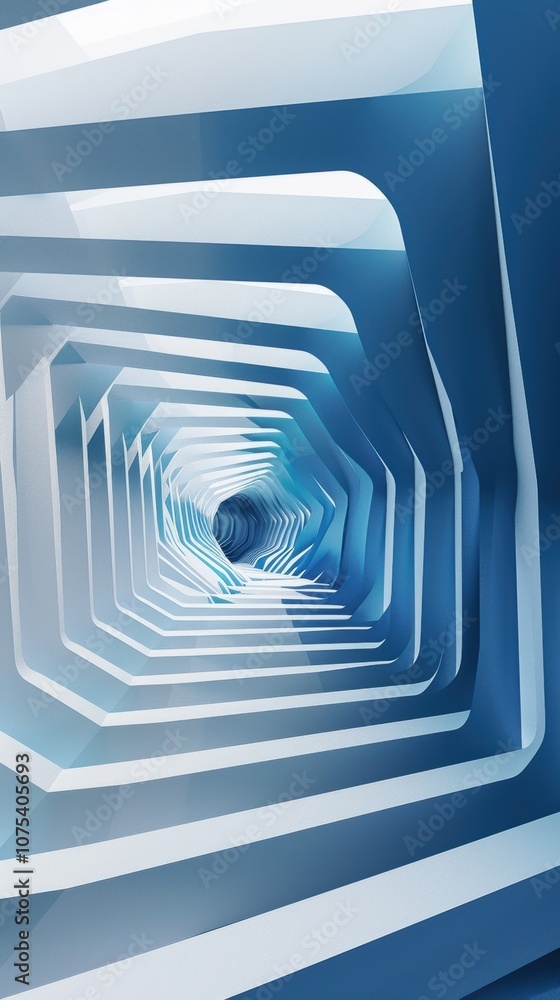 Aufkleber illusory depths of blue and white, overlapping geometric shapes evoke a sense of dimension and intri