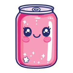 Fototapeta premium Cute kawaii pink drink cartoon can