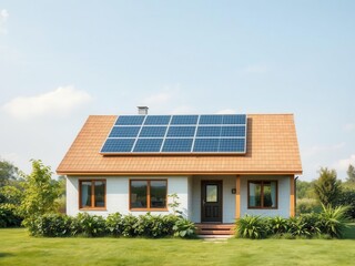 Fototapeta premium A modern solar-powered house with advanced energy-efficient technology, eco-friendly, efficient, electricity