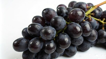 Close-up of a single black grape cluster, close-up photography, food photography, fruit texture