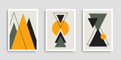 Wall art set with geometric shapes. Abstract geometric background. Contemporary posters. A collection of wall art for home decor. Vector illustration. Design for print poster, cover, business card.