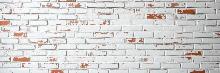Fototapeta premium Weathered brick wall with a rustic, aged appearance, painted white to reveal the texture and history of the original brick surface, weathered brick, aged, historic