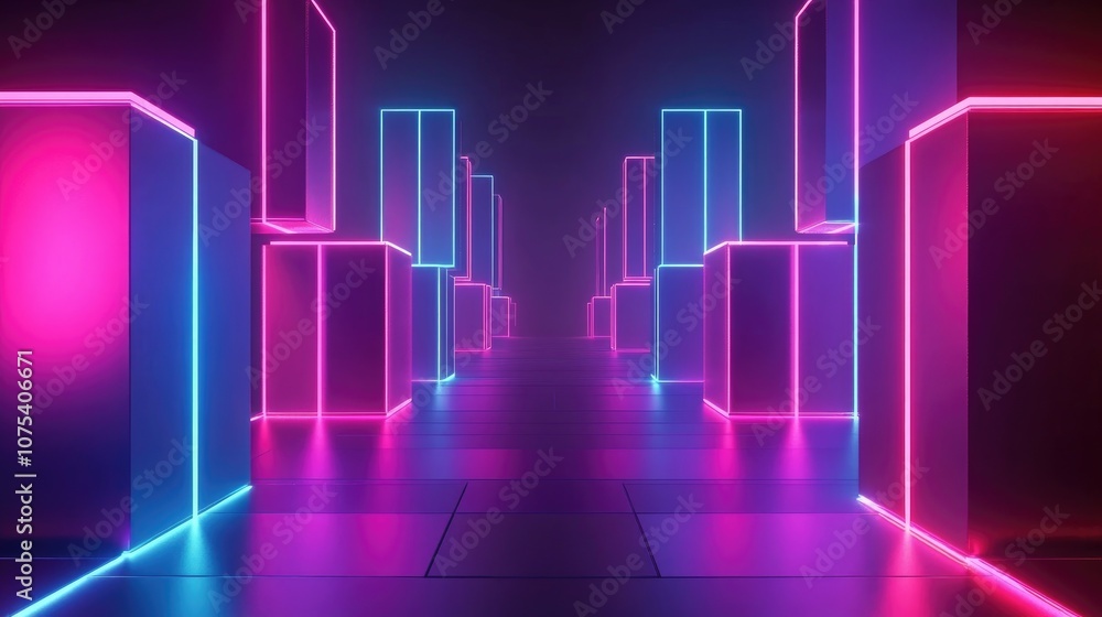 Poster abstract futuristic background featuring glowing blocks in a line art style showcasing high quality 