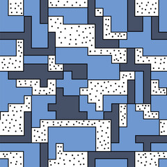 Geometric seamless pattern. Abstract background with colorful geometric shapes. Maze background. Repeating texture. Vector illustration. Branding design for paper, wallpaper, fabric.
