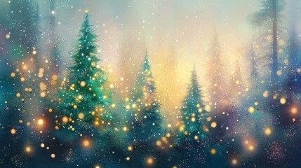 Fototapeta premium Abstract Christmas tree illustration with colorful lights.