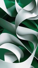 Overlapping White and Green Shapes, engaging optical illusions, dynamic depth perception, intricate design elements, visually stimulating composition