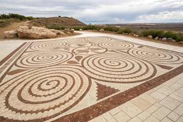 Earthy Geometric Pattern with Swirling Vortices, beige, wood grain, organic textures, leaf motifs