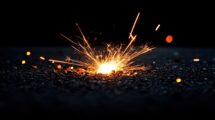Sparkler Burning on Black Surface