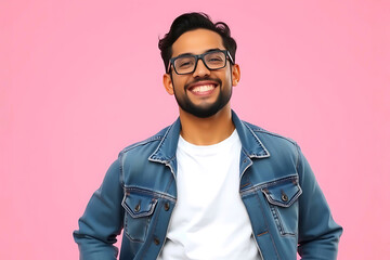 Obraz premium Man posing in empty background space There is space to copy text.