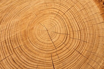 Naklejka premium Close-up of warm wood grain texture featuring prominent growth rings and fine ring widths, warm wood, texture photography, wood texture, detailed view