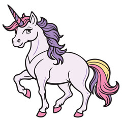 Unicorn clip art design on plain white transparent isolated background for card, shirt, hoodie, sweatshirt, apparel, card, tag, mug, icon, poster or badge