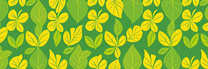 Obraz premium Yellow and green split leaf motif, a stylized and modern pattern, decorative art, green, botanical print