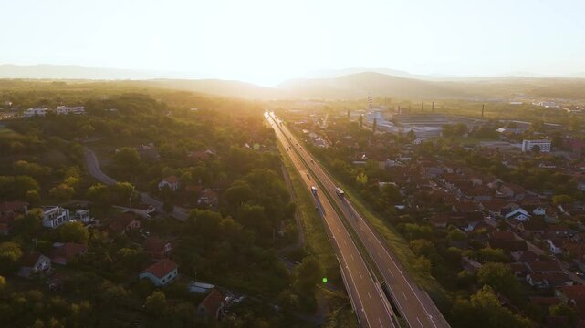 City of Paracin in central Serbia, aerial view. Top cinematic aerial view. 