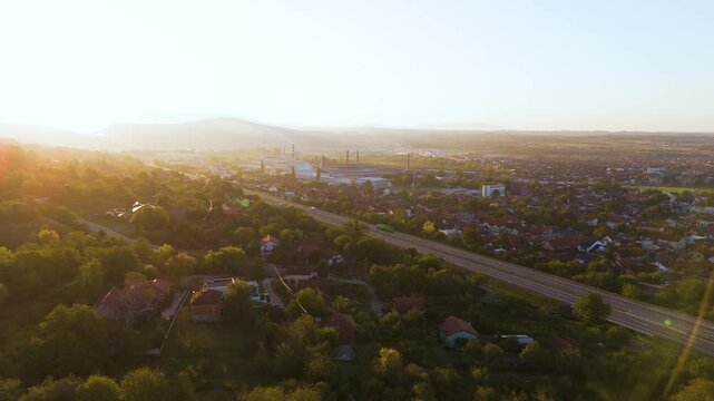 City of Paracin in central Serbia, aerial view. Top cinematic aerial view. 