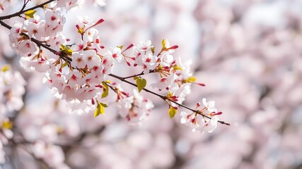 Naklejka premium Delicate cherry blossom leaves dance in gentle breeze, black background, botanical, soft focus