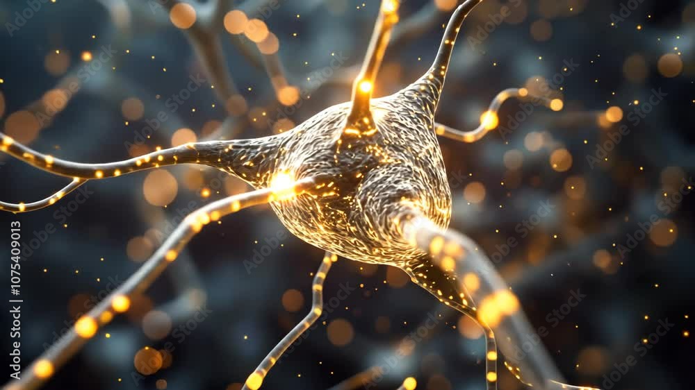 Poster neuronal network connections with bright signals between them showcased in cold and warm light x-ray