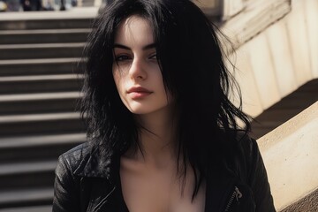 A young woman with black hair, in Paris