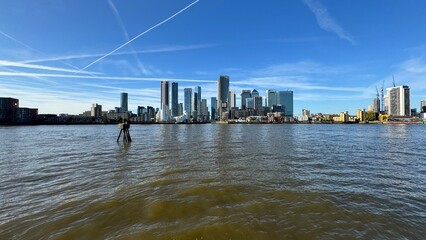 Canary Wharf London City View From Thames River