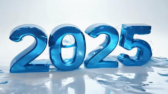 e 2025 year represented blue water flowing waves olated white background video abstract 3d design conveying celebration nature environment future growth upcoming wave ice concept conceptual ather