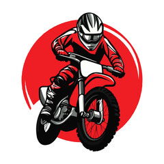 Sporty red and black motocross bike rider vector