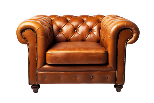 brown single sofa chair isolated on a transparent background