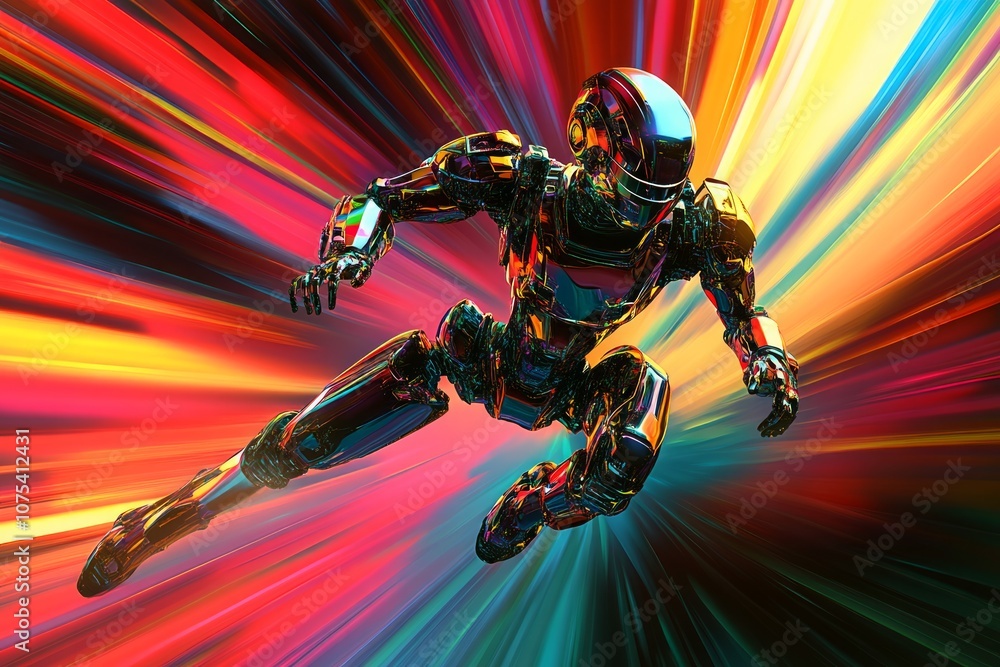 Poster robot running colorful background