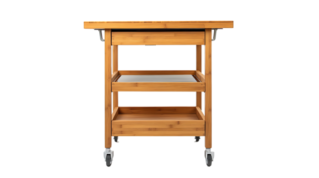 wooden kitchen trolley isolated on a transparent background