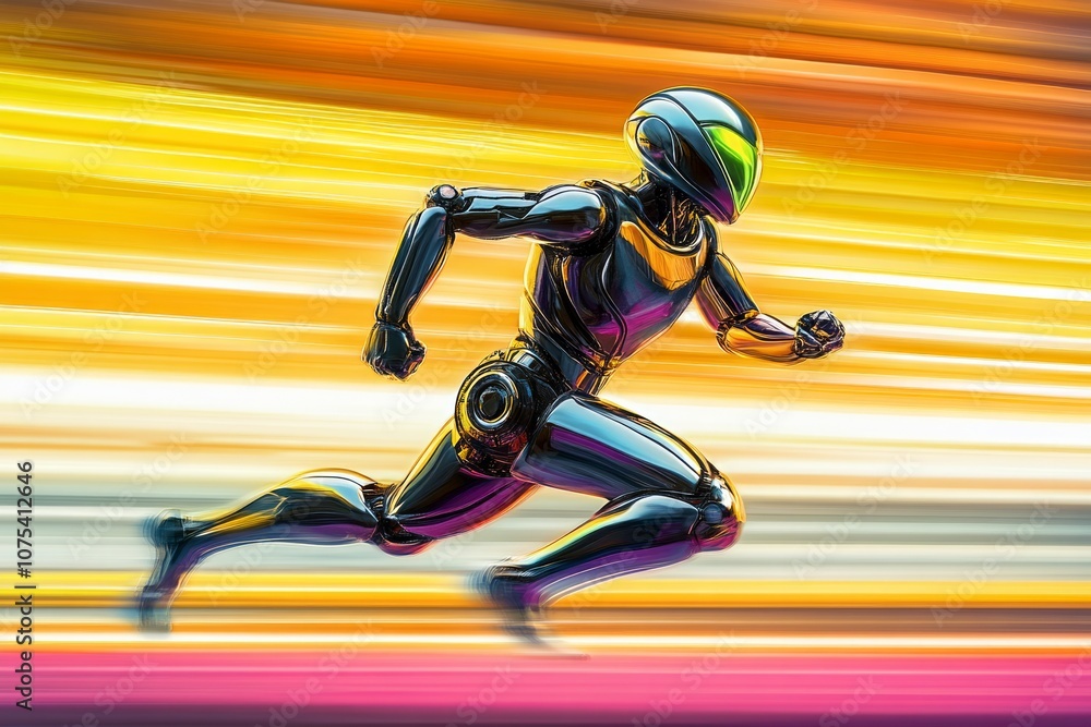 Poster robot running colorful background