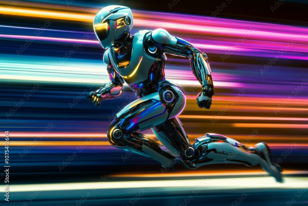 Poster robot running colorful background