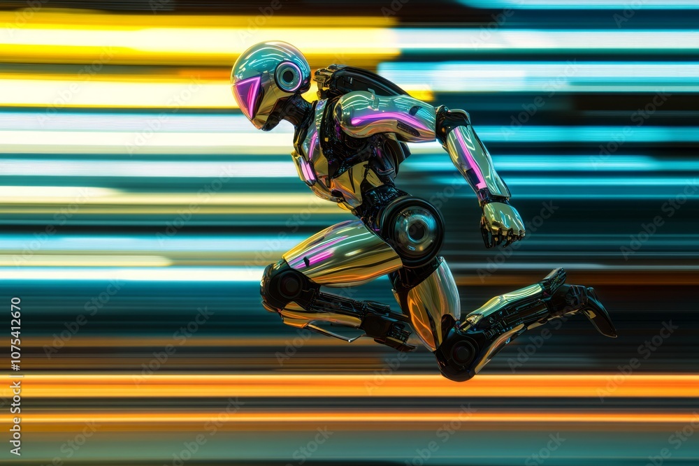 Poster robot running colorful background