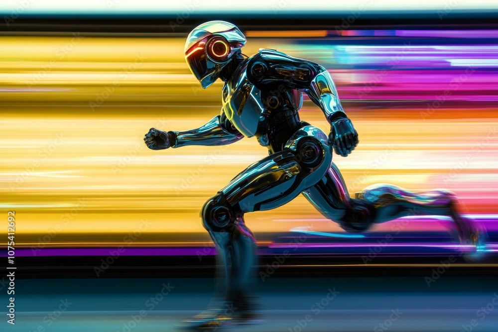 Poster robot running colorful background