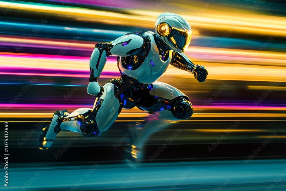 Poster robot running colorful background