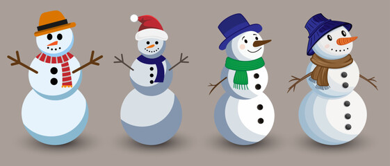 Set of. Cute Snowmen, with. Snowmen Characters. christmas, Sale. Offer. Merry Christmas.
Different Hats and Scarves, Banner, christmas card.