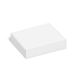 Realistic four flap closed white mailing box mockup. Half side view. Ready for presentation your product. Vector illustration isolated on white background. EPS10.	
