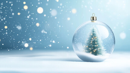 Beautiful Christmas Background with Copy Space for Design and Text, Featuring New Year Tree and Christmas Tree Toys