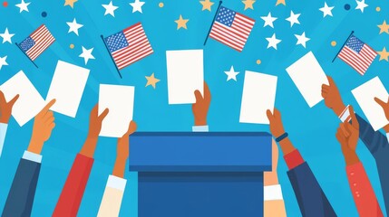 Fototapeta premium Voting hands raised for democracy and participation.