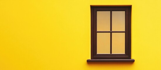 Obraz premium Brown window frame against a vibrant yellow backdrop showcasing architectural design and color contrast